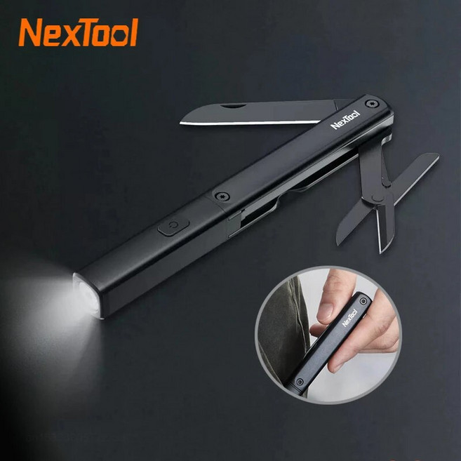 샤오미 NexTool 다기능 도구 USB 충전식 IPX4 방수 야외 비상등 3 in 1 손전등 가위 칼, 1개