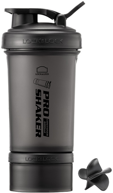 프로쉐이커 락앤락 보틀 600ml + 컨테이너 140ml, 매트블랙, 1개
