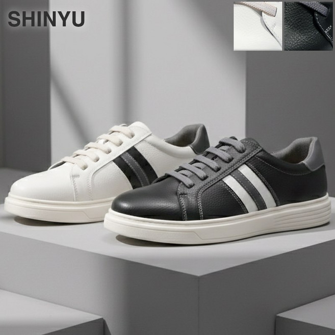 신유 남성 천연 소가죽 노매듭 밴딩끈 스니커즈 남자 캐주얼 정장 운동화 D3002