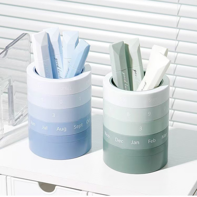 래미리아 예쁜 문구 아이템 그라데이션 컬러 만년달력 펜꽂이, 1개, 그린