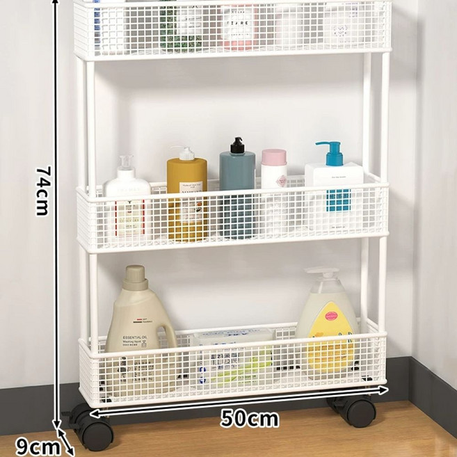 수납 선반 철제 정리 바퀴달린 10cm 세탁실, AN. 3겹 흰색 풀리  폭 9cm 길이 50cm