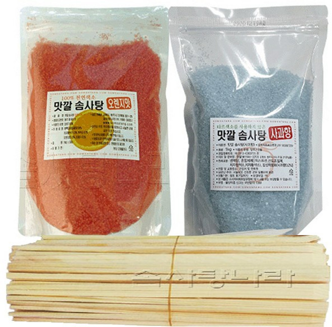 맛깔 천연색소사용 솜사탕재료 C형 (맛깔슈가2Kg 나무스틱200개)-오렌지 사과, 6세트, 2kg