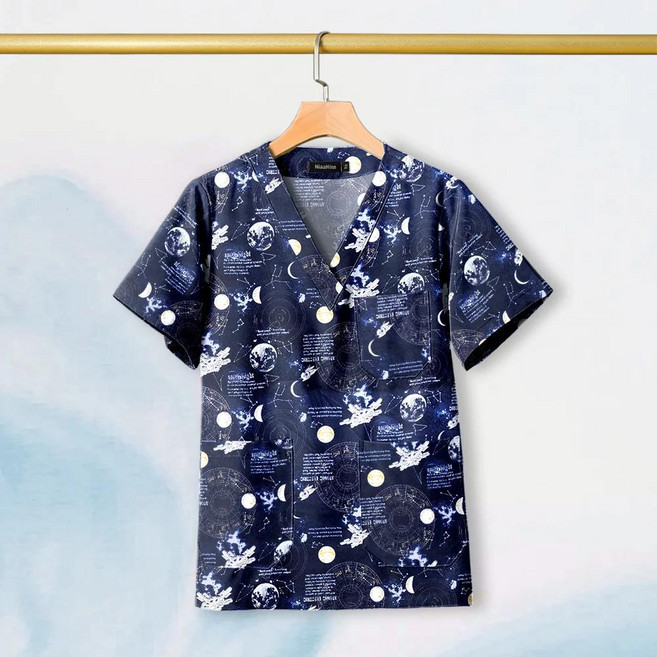 코튼 스크럽 프린트 유니폼 반려동물 그루밍 작업복, 1개, Color: 6. 72049 / Size: E. L