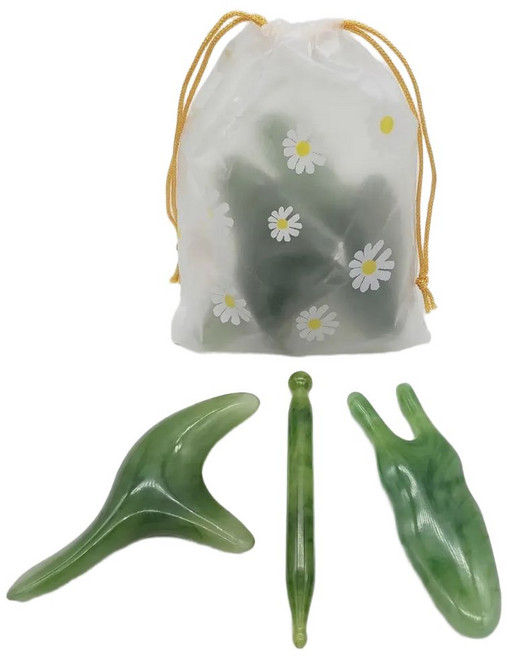 얼굴 림프 괄사 마사지기 지압봉, 그린, 1세트