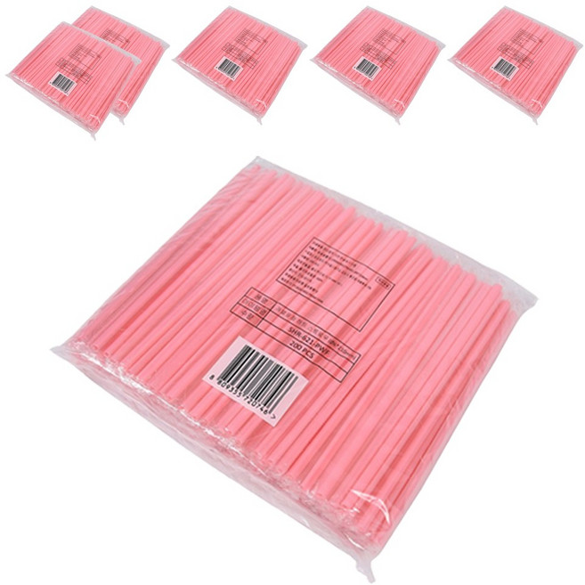 하트 핑크 스트로우 개별포장, 200개입, 6개