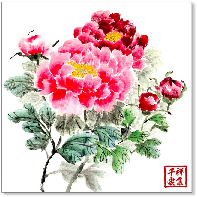 한국화 집들이 선물 목단 모란 재복 그림 캔버스 액자, 13 천상운집 목단화