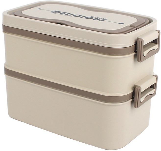 투데이리빙 2단 사각 스텐 보온 도시락통 수저 포함 직장인 도시락 용기 예쁜 샐러드통 피크닉 소풍 런치박스 전자렌지 전자레인지 가능, 1세트, 베이지