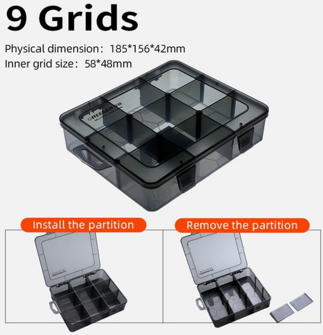 플라스틱 보관 상자 슬롯 조정 가능한 포장 투명 도구 케이스 나사 공예 정리 보석 액세서리, [02] 9 grids, 1개