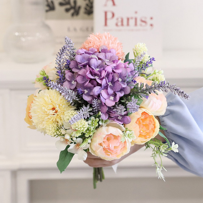 성묘 산소 꽃 조화 생화같은 조화꽃다발 부쉬 세트, 세트09. 라벤더센터피스 퍼플, 1개, _