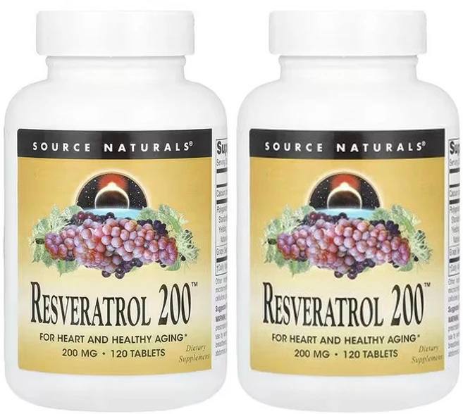 Source Naturals 소스내추럴스 레스베라트롤 200mg 테블릿, 2개, 120정 - 쿠팡
