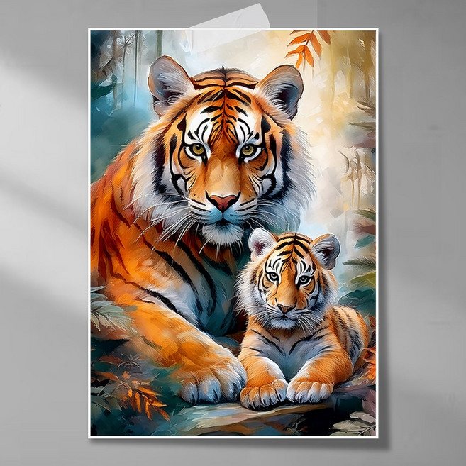 엘티에프티 성공 승진을 부르는 호랑이 포스터 그림(액자 제외) 황호랑이 백호랑이 그림 액운방지 사업잘되는 인테리어 포스터, 맹호모자:대를 잇는 힘