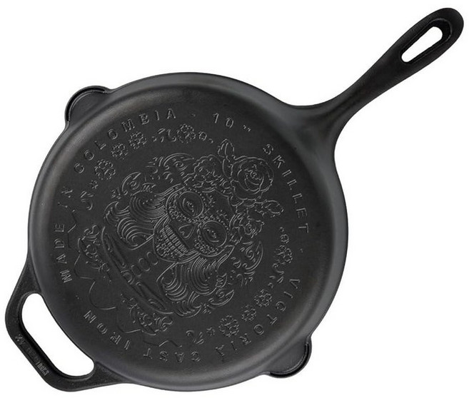 Victoria 25.4cm(10인치) 죽은 자의 날 La Catrina 주철 프라이팬 Dia de los Muertos 시즈닝 긴 손잡이 콜롬비아산