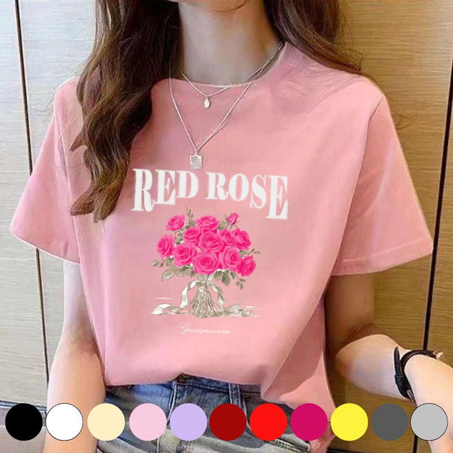 그리내 여성 라운드넥 여름 프린팅 반팔티 커플티 이너 홈웨어 레터링 기본 면100% 티셔츠