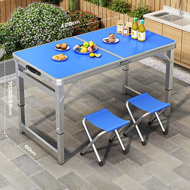 페이셜비 접이식 테이블 휴대용 접이식테이블 높이조절 캠핑테이블, 블루, 2인용