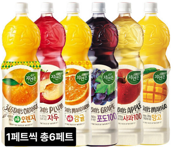 자연은 혼합 총6페트 오렌지 포도 감귤 사과 자두 망고, 1.5L
