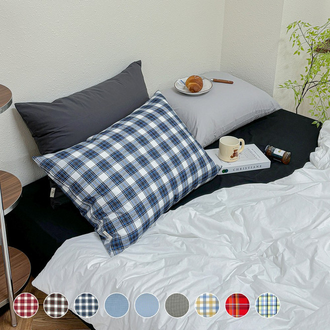 루시드슬립 빈티지 무드 선염 체크 베개커버