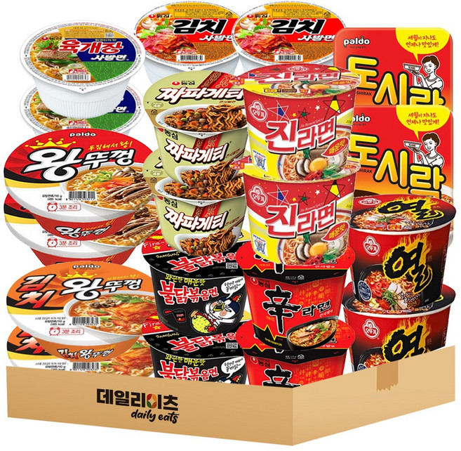 [데일리이츠] 컵라면 큰사발 사발면 왕뚜껑 도시락 시리즈 10종류 총 20개 믹스세트, 2세트