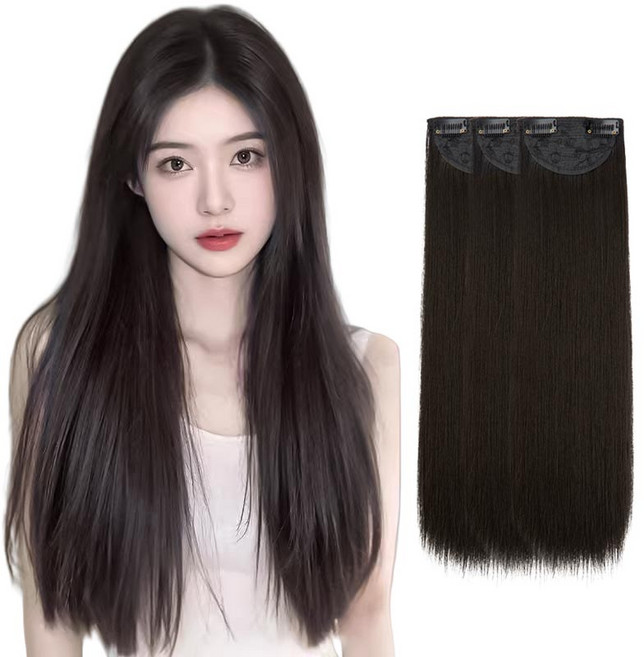 오비안 자연스러운 옆머리 볼륨 헤어피스 똑딱이 가발, 1개, 분리형 3피스-다크브라운(45cm)