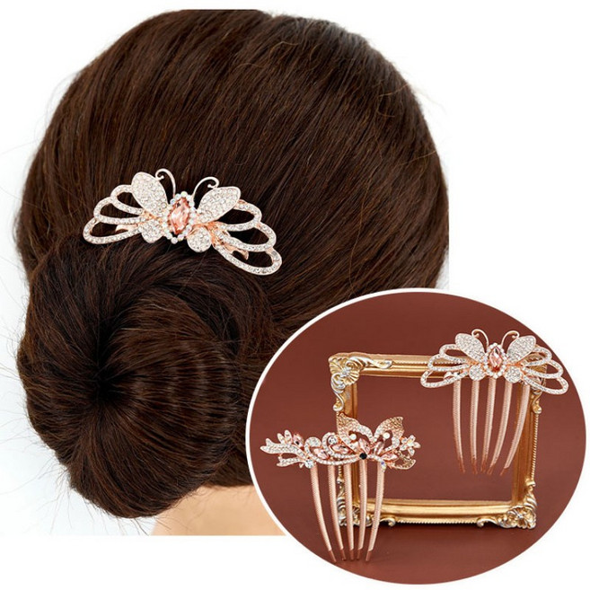ZMBIRD 2종세트 예쁜 플라워 나비 큐빅 헤어빗핀 올림머리 N1022