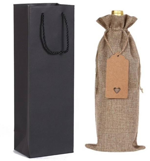 와인 유리병 선물포장 파우치 5p + 쇼핑백 5p, 베이지, 1세트