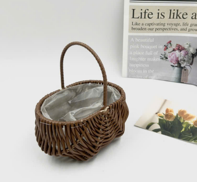히스홈 미니 라탄 꽃 바구니 꽃꽂이 공예, 1개, 브라운