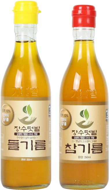 장수텃밭 옛날 들기름1병+참기름1병 350ml 2병, 2개