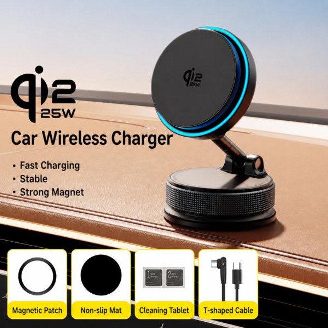 Qi2.2 25W 무선 충전기 냉각 기능이 있는 자석식 차량용 휴대폰 거치대 360 아이폰 17 16 15 프로 맥스용 회전식 고속 충전 스탠드, [02] Basic Set