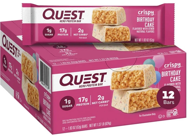 퀘스트뉴트리션 히어로 프로틴 바 크리스피 버스데이 케이크 맛 12개입, 1개 - 쿠팡