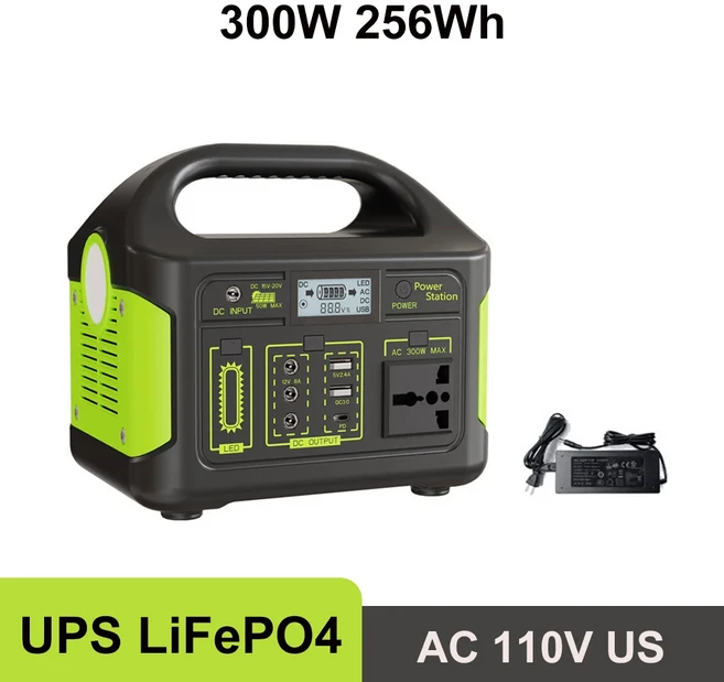Gaiaray 300W 휴대용 발전소 256Wh UPS LiFePO4 배터리 태양광 발전기 AC 220V/110V 야외 발전소 충전 스테, 02 300W 110V US
