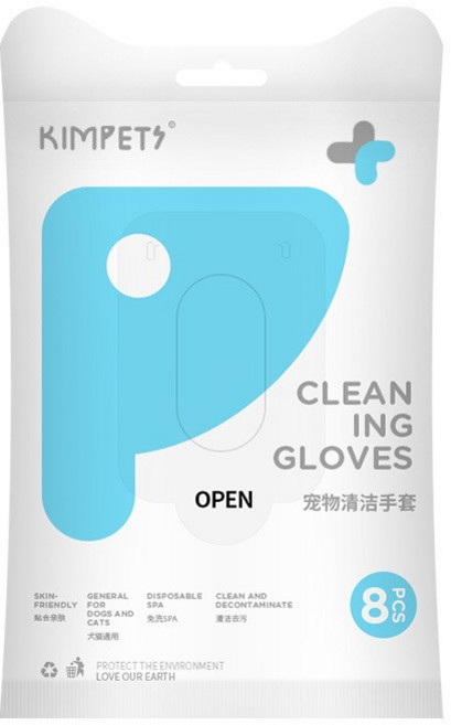 KIMPETS 寵物免洗手套 貓狗通用乾洗手套 親膚清潔護理 8入, 無味, 1套