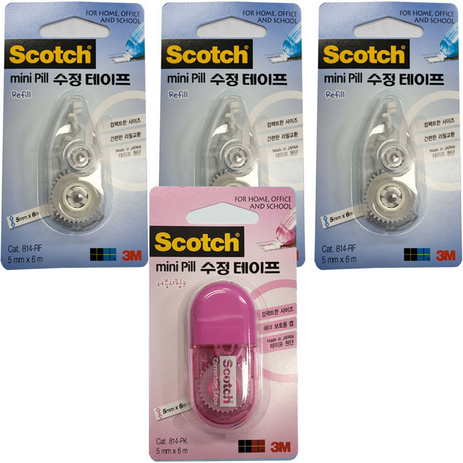 쓰리엠 스카치 수정테이프 미니필 5mm x 6m + 리필 3p 세트, 러블리 핑크, 1세트
