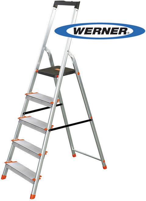 WERNER 美國穩耐安全鋁梯-L235R-2 鋁合金大平台5階家用梯, 1個