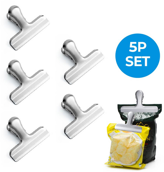 생활대가 스테인리스 밀봉집게 봉지 밀폐클립 과자집게 대형 5P세트, 5개, 스텐