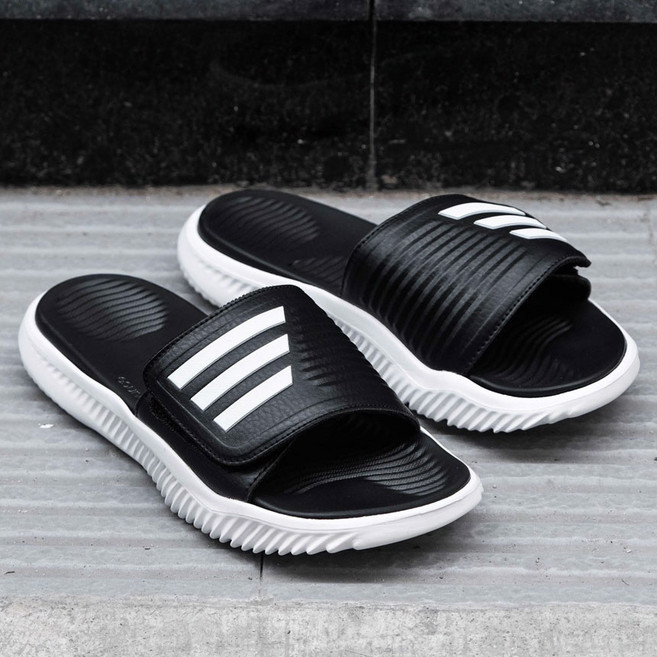 아디다스 공용 흰검 알파BOUNCE 벨크로 슬리퍼 쿠션 슬라이드+사은품(패션마스크)