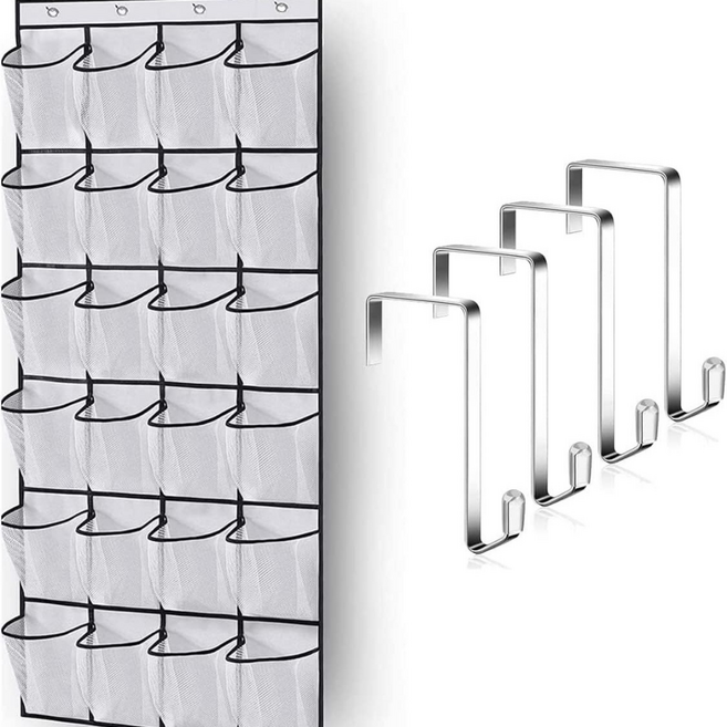 위즈쇼퍼 24칸 대용량 다용도 메쉬 월포켓 방문걸이 틈새수납 속옷 양말 수납 정리함, WS 화이트