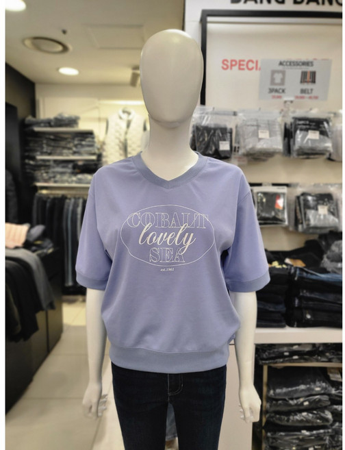 뱅뱅 봄 여름 여성 레터링 브이넥 맨투맨 티셔츠