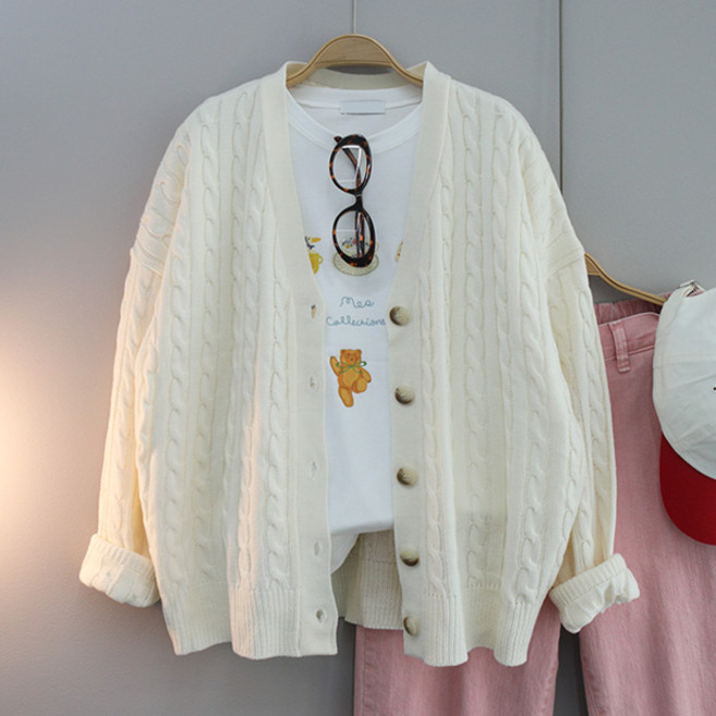 달콩 여성 크린꽈배기오버핏니트가디건 봄신상 빅사이즈