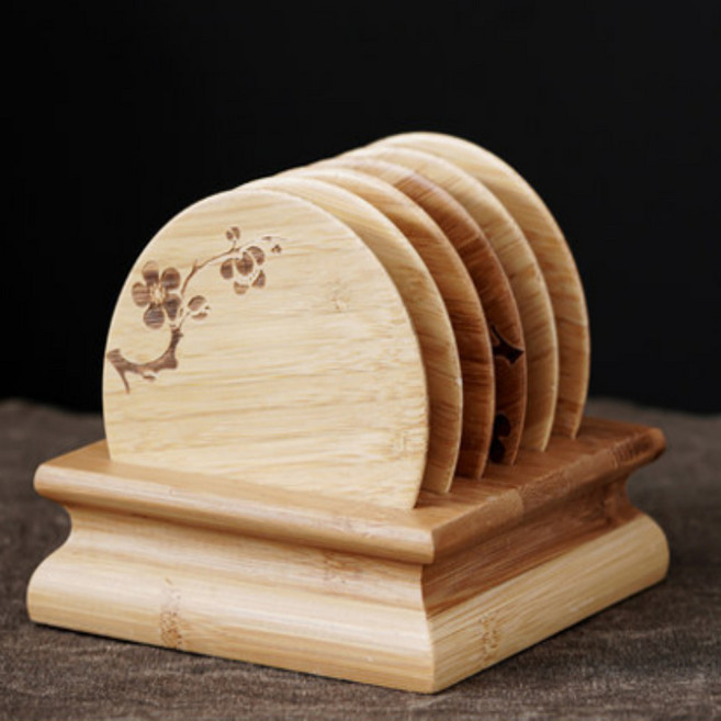 컴윗미 우드 컵 받침대 케이스 세트, 내추럴, 1개