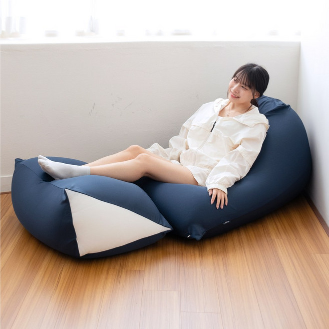 LINU 리누 빈백 등쿠션 스툴 허니홈 세트, 딥네이비