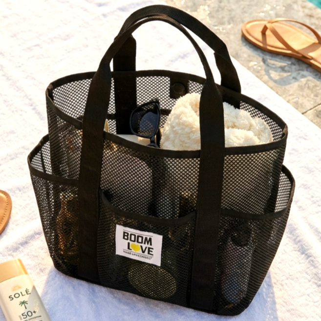 라루베 물빠짐좋은 대용량 분리수납 메쉬 수영가방, 블랙