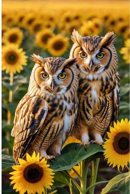 유화그리기 세트 금술 좋은 부엉이 와 해바라기, 40x60cm나무캔버스+물감+붓세트