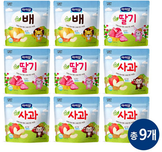 일동후디스 아이얌 동결건조 순과일칩 9개 혼합 (순딸기3 + 순사과4 + 순배2), 15g