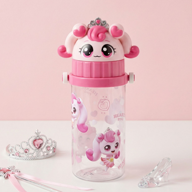 캐치티니핑 피규어 빨대물통 하츄핑 물병, 1개, 350ml, 혼합색상