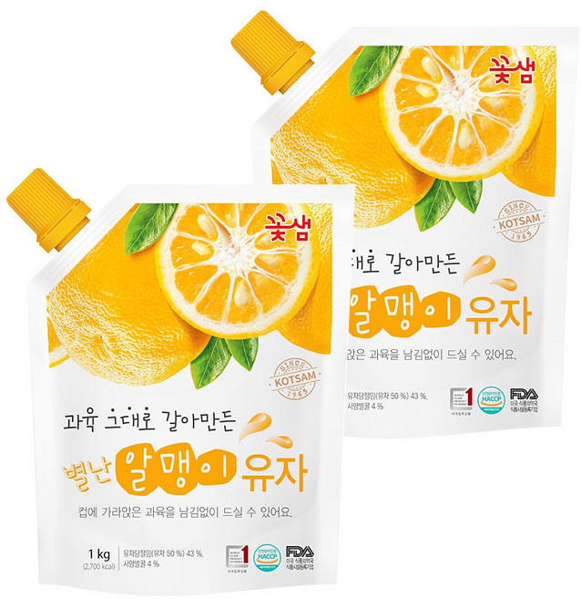 꽃샘 별난 알맹이 유자차, 2개, 1kg