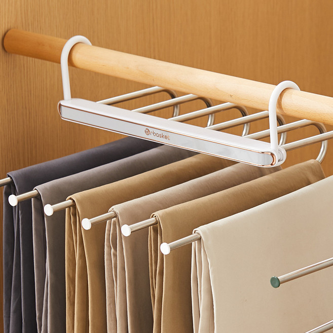 논슬립 접이식 바지걸이 6단 수납형 치마걸이, 2개, 화이트&그레이