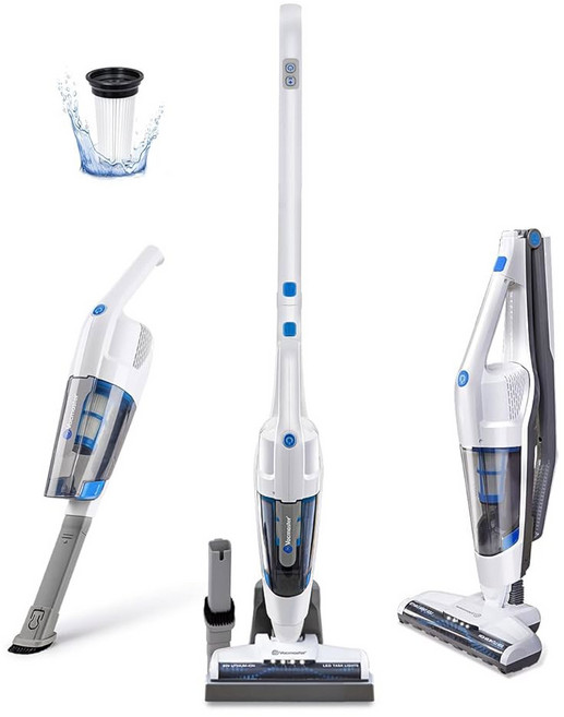 Vacmaster 휴대용 10.8V 2in1 무선 스틱 가벼운 진공청소기 2단계 파워 조절 및 LED 헤드라이트 포함 하드우드 플로어 카펫 애완동물 털용 블루, White