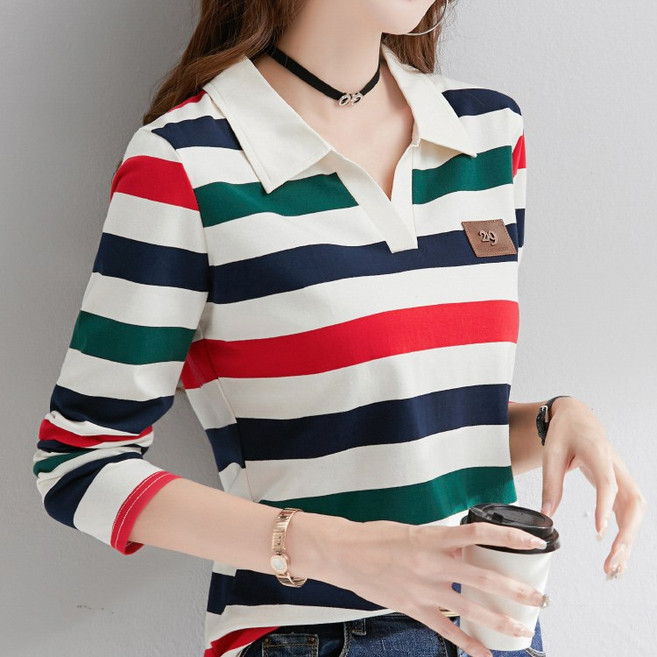 로렌미 스퀘어 패치 카라넥 스트라이프 티셔츠 S250801FW-14