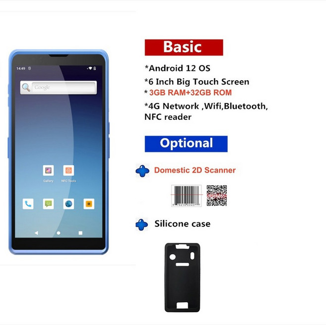 산업용 데이터 수집 지원 Google Play 내장 5000mAh 배터리 Honeywell 2D 바코드 스캐너 안드로이드 12 OS 휴대용 PDA, EU, White