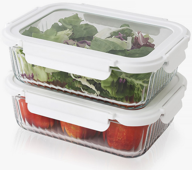 네오플램 글라스캡 내열유리 반찬통 밀폐용기 2p세트 1500ml, 2개, 글라스캡 직사각 1500ml