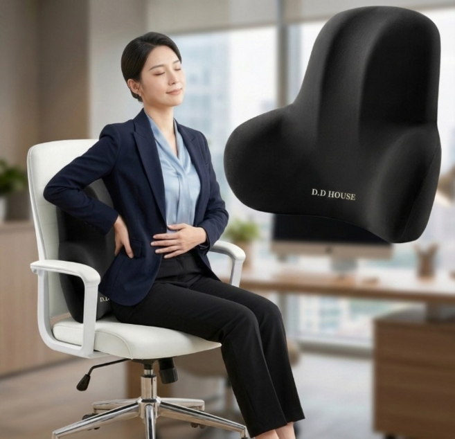 디디하우스 허리쿠션 의자허리쿠션 의자 등받이 쿠션 사무실 차량용 메모리폼 쿠션, 블랙